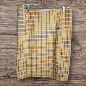 Liverpool Los Angeles pull on gold / navy / tan plaid midi skirt womans size 12P